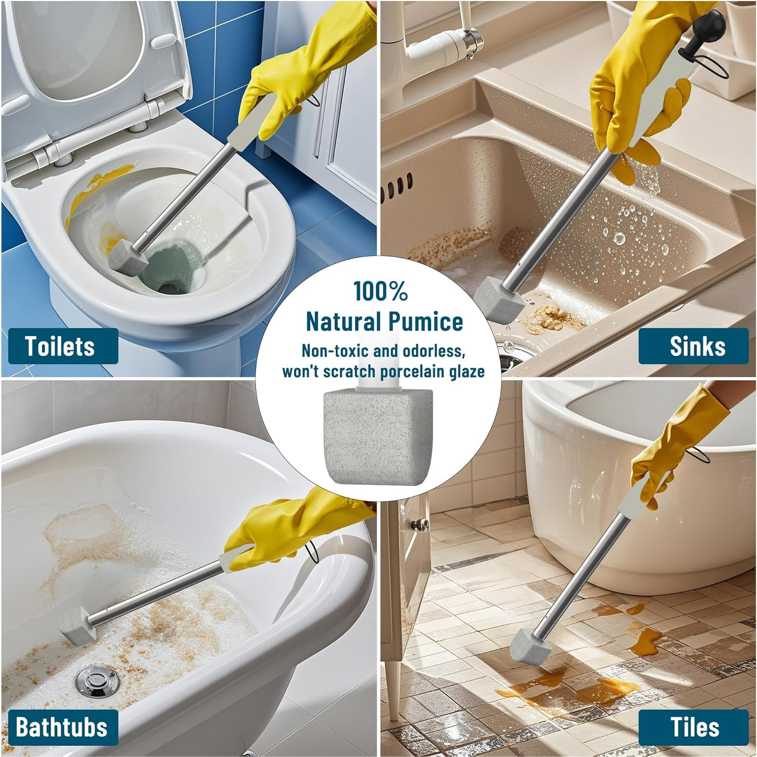 Pumice Stone Toilet Bowl Cleaner Toilet Deep Cleaning,Bathroom Cleaner Brush wit