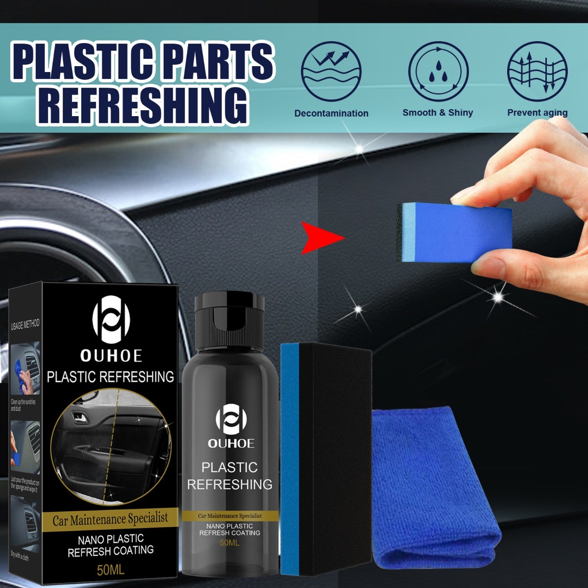Car Dashboard Plastic Restorer 30ml, Renews & Protects Interior Trim, Anti-Dust