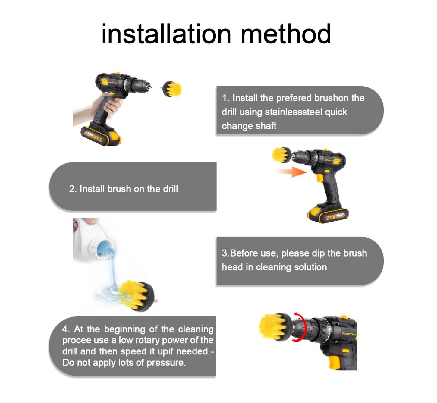 3 PCS Drill Brush Set Power Scrubber Attachments Car Carpet Tile Grout Cleaning