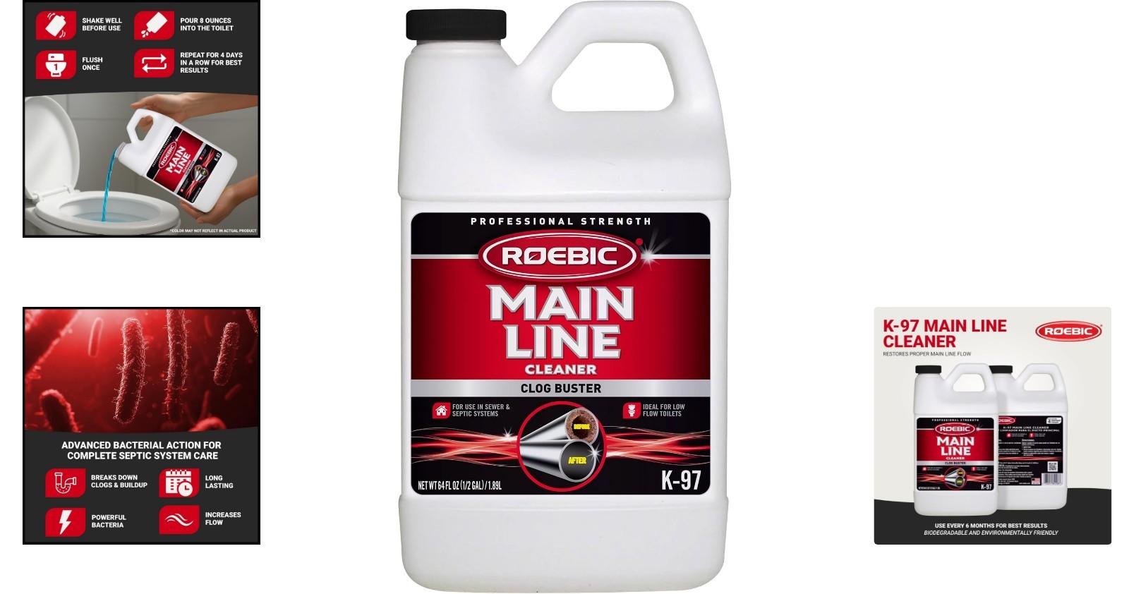Fresh Scented 64 oz Main Line Cleaner with Bacteria – Prevent Clogs Easily
