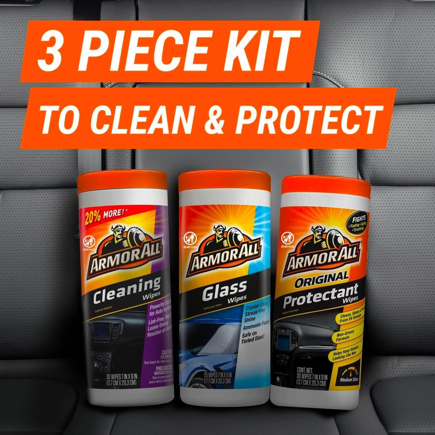 Protectant & Glass Cleaning Wipes, Interior Car Cleaner, 30 Count Each Pack of 3