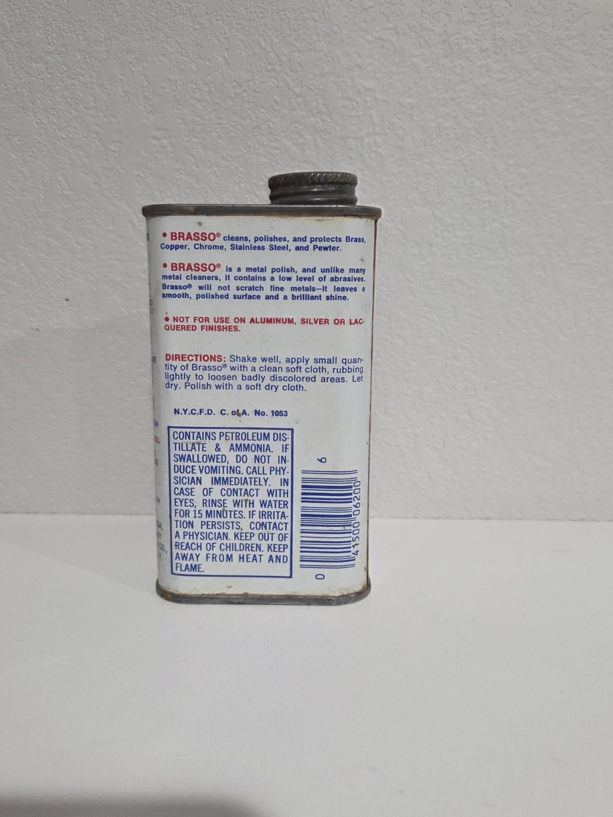 Vintage BRASSO Metal Polish 8 Fl. Oz Tin. For Brass Copper Chrome