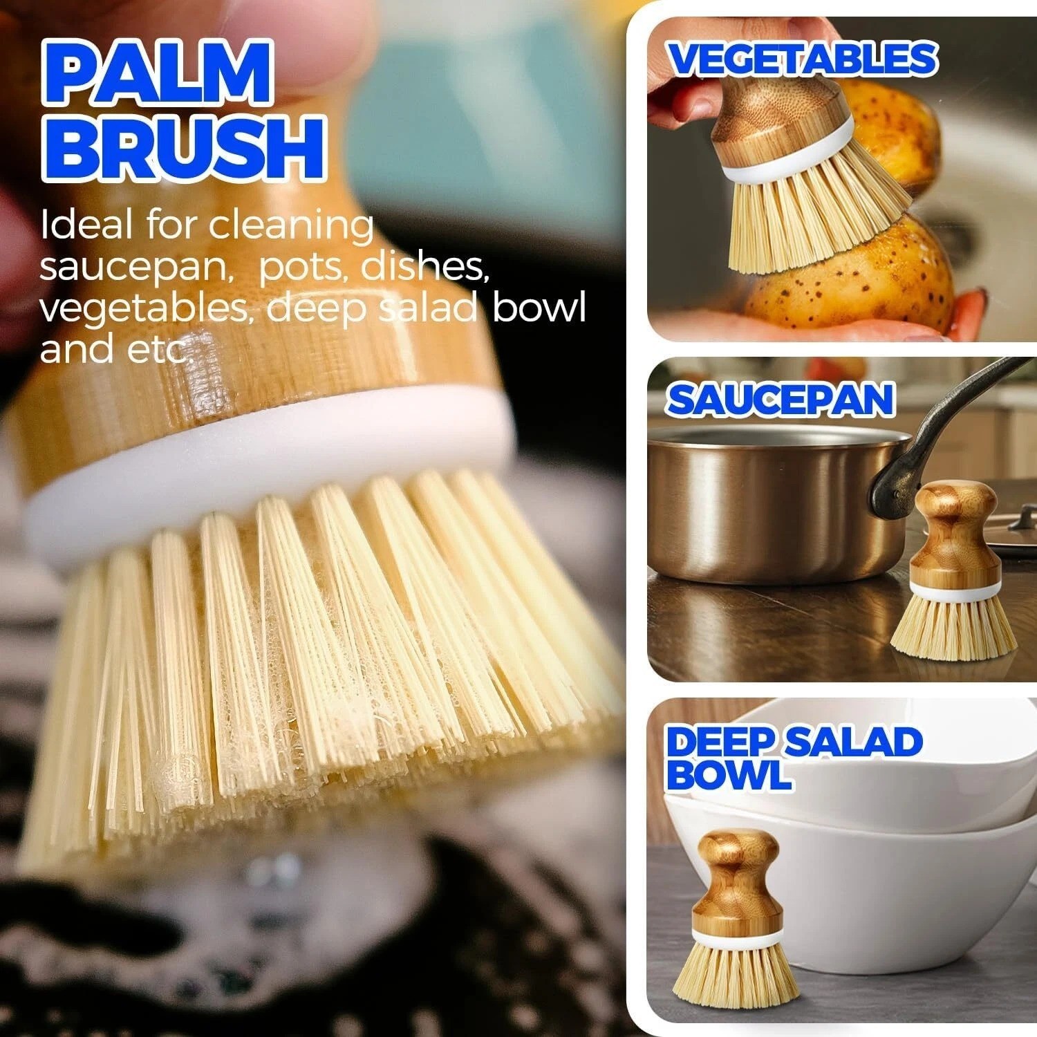 6 Pack Dish Brush Scouring Pad Set with Bottle Brush, Dish Brush, Palm Scrub Bru