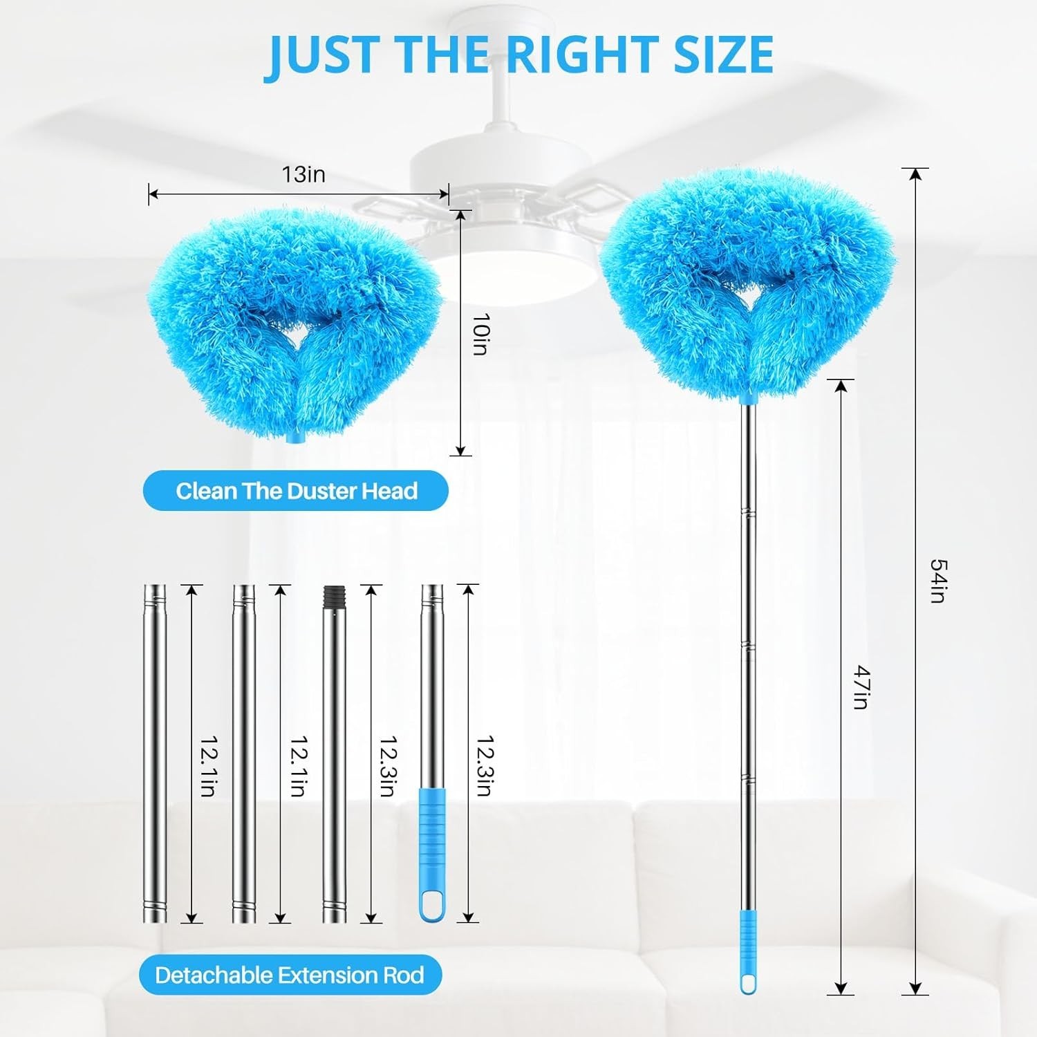 Microfiber Ceiling Fan Duster-Cobweb Cleaner Brush Kit Telescopic Extension Pole