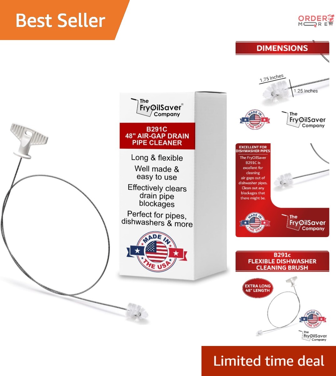 48″ Flexible Dishwasher Cleaning Brush, Drain Snake Tool for Home & Kitchen Use