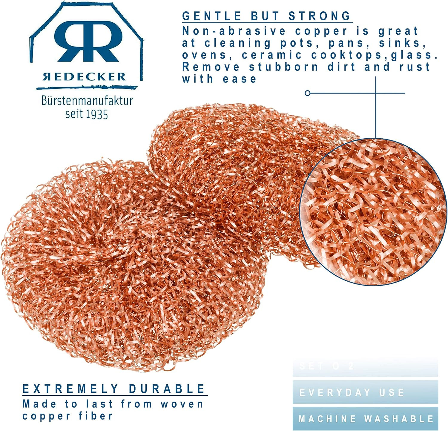 Real Copper Pot Scrubbers – Double-Layer Copper Scouring Pads for Pots, Pans, Di