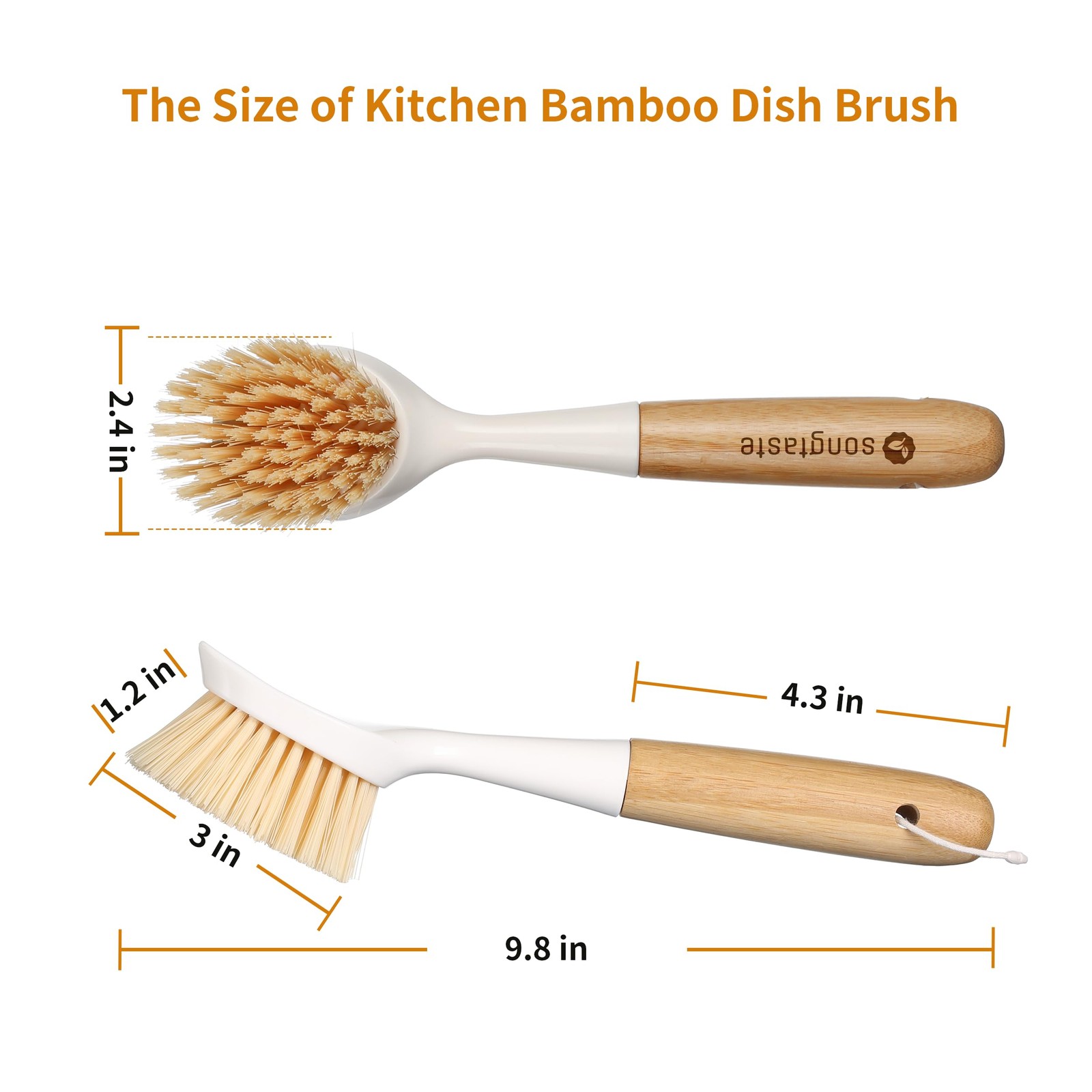 2 Pack Kitchen Dish Brush Bamboo Handle Dish Scrubber Builtin Scraper, Scrub …