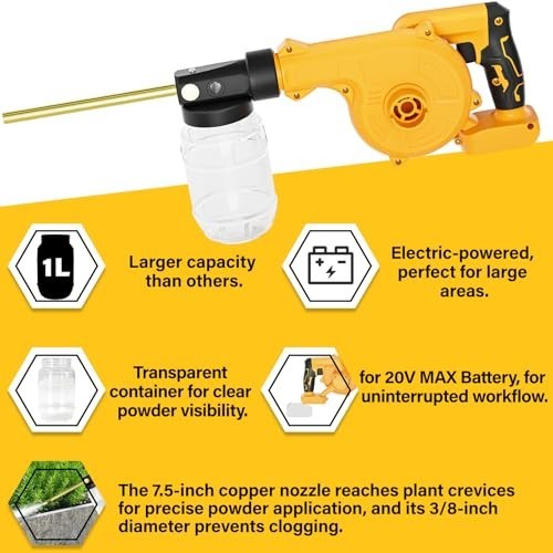 Electric Diatomaceous Earth Duster for 20V Battery, Garden Dust Applicator, 1L C
