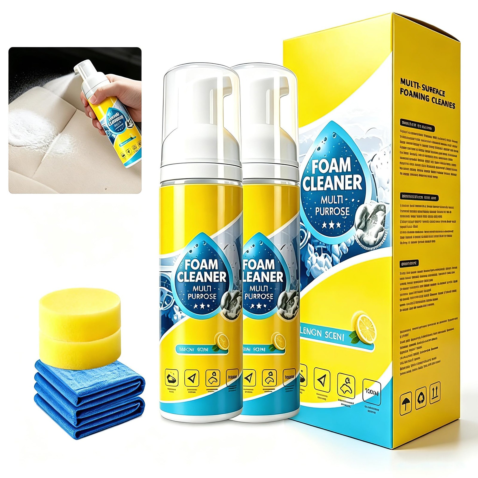 4 in 1 Multi Enzyme Foam Cleaner All Purpose No Rinse Spray Car Kitchen 2 Pcs