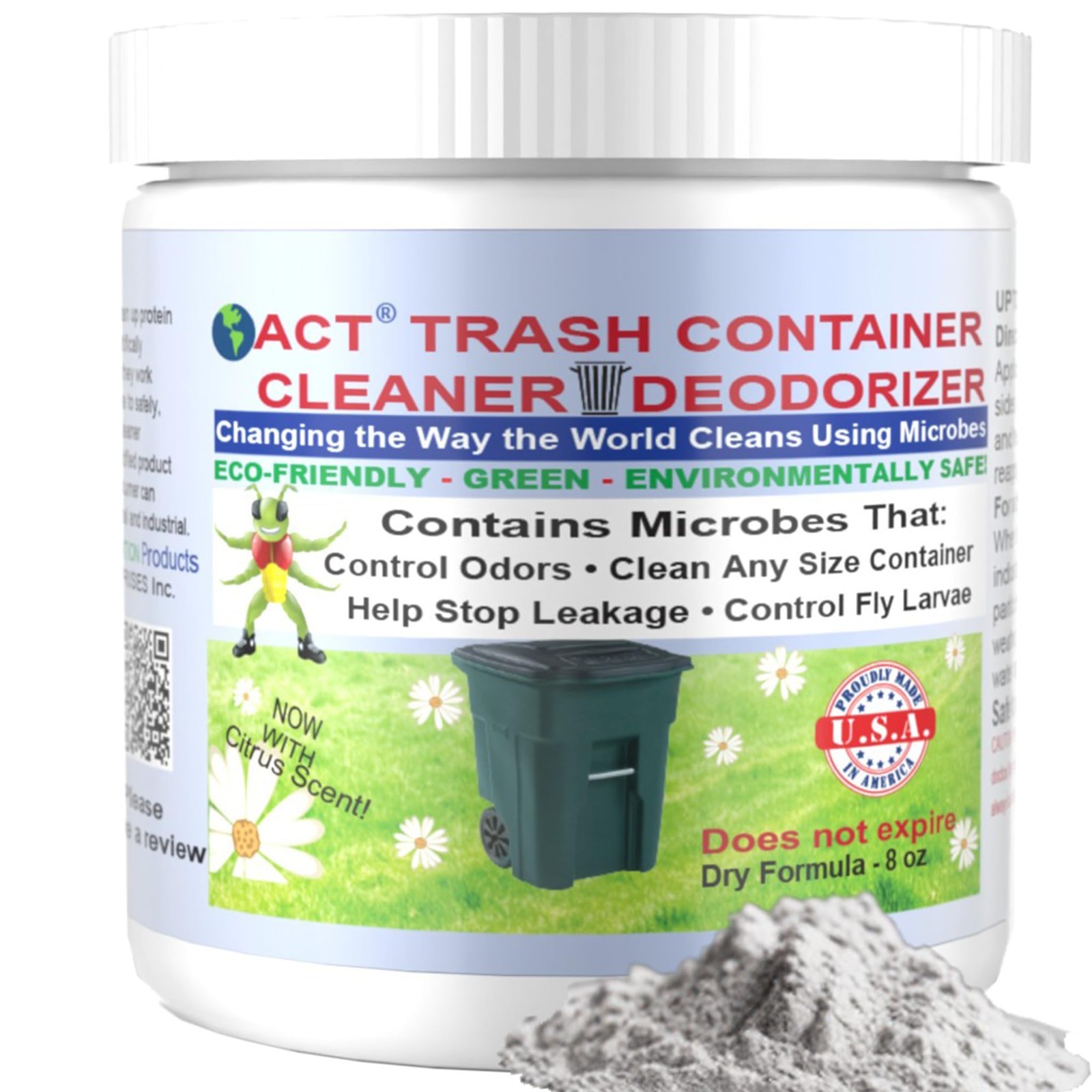 Eco-Friendly Trash Deodorizer & Cleaner | Eliminates Odors & Sludge | 8oz Dry Po