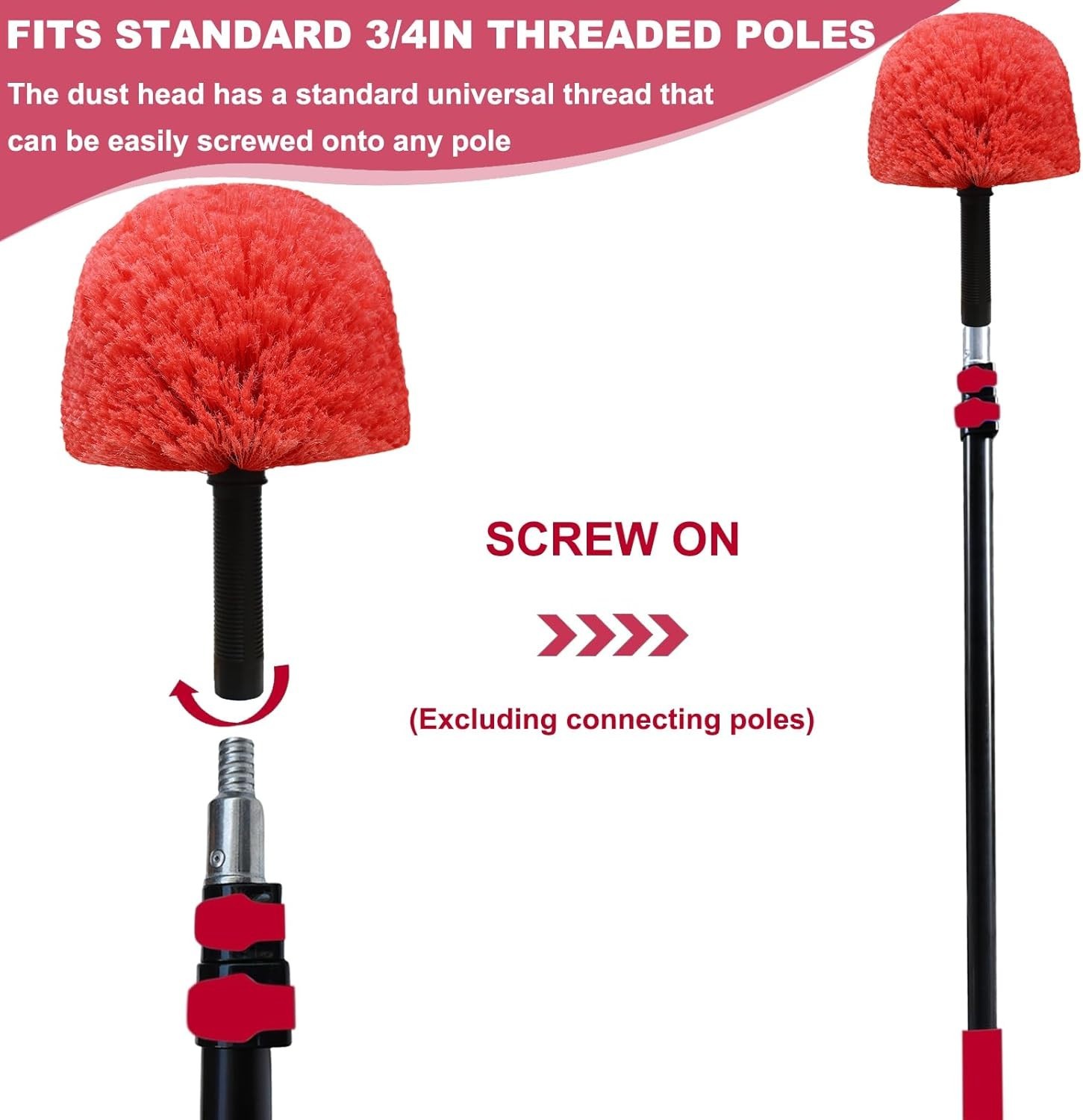 2 Pack Twist-On Cobweb Duster Head Brush – Indoor & Outdoor Spider Web Cleani…