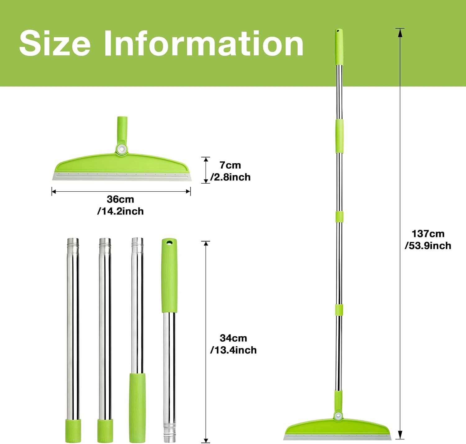 Multifunction Broom with Long Handle, Adjustable Rubber Squeegee Sweeping