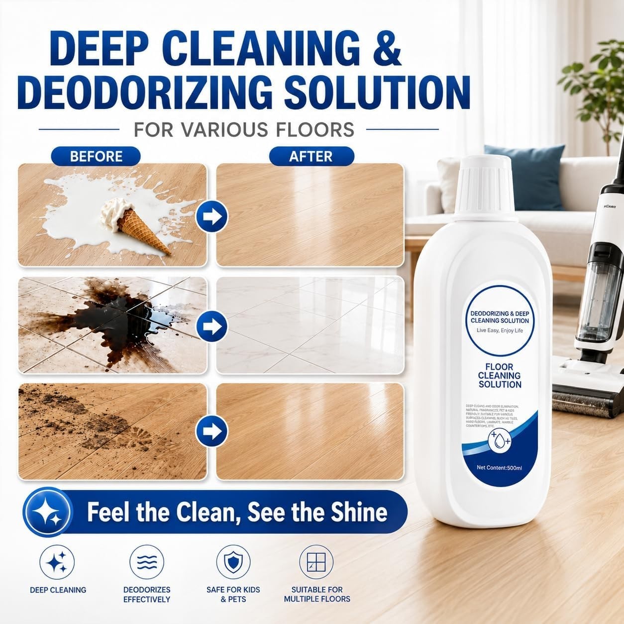 Natural Scented Multi-Surface Floor Cleaning Solution – 16.9 Fl Oz (Pack of 2)
