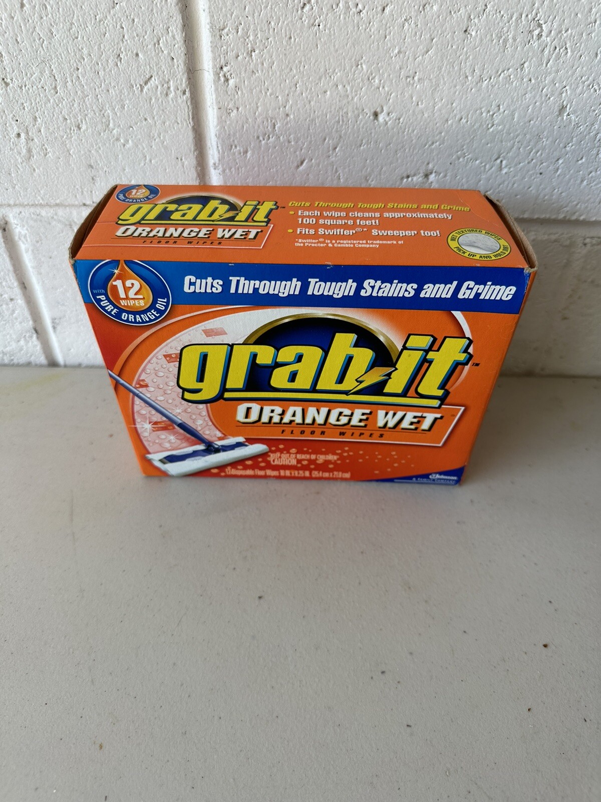 SC Johnson Grab-It Orange Wet 12 Disposable Floor Wipes NEW SEALED HTF