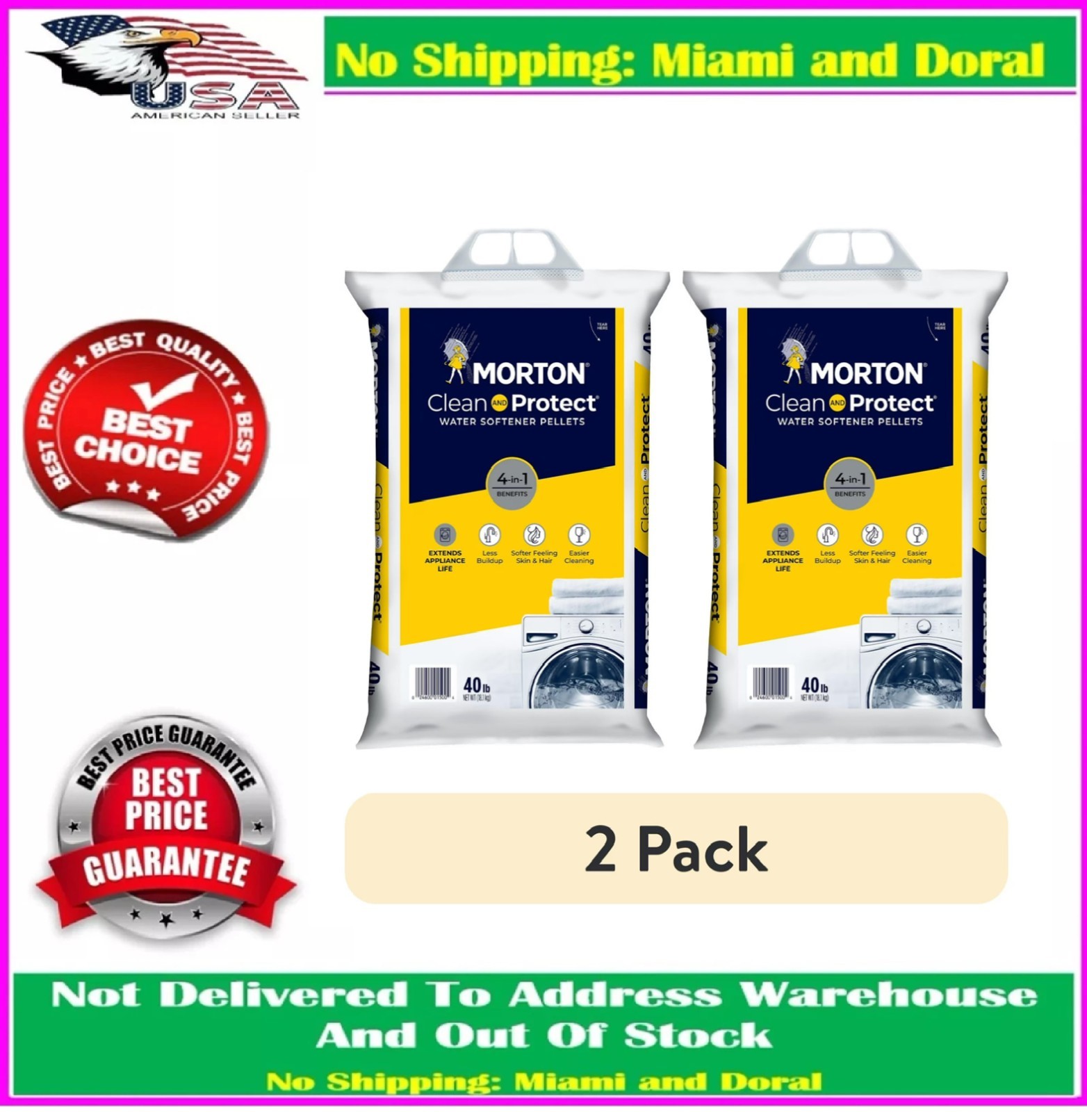 Morton Salt Clean and Protect Water Softener Salt Pellets, 40 lb. Bag ( 2 PACK )