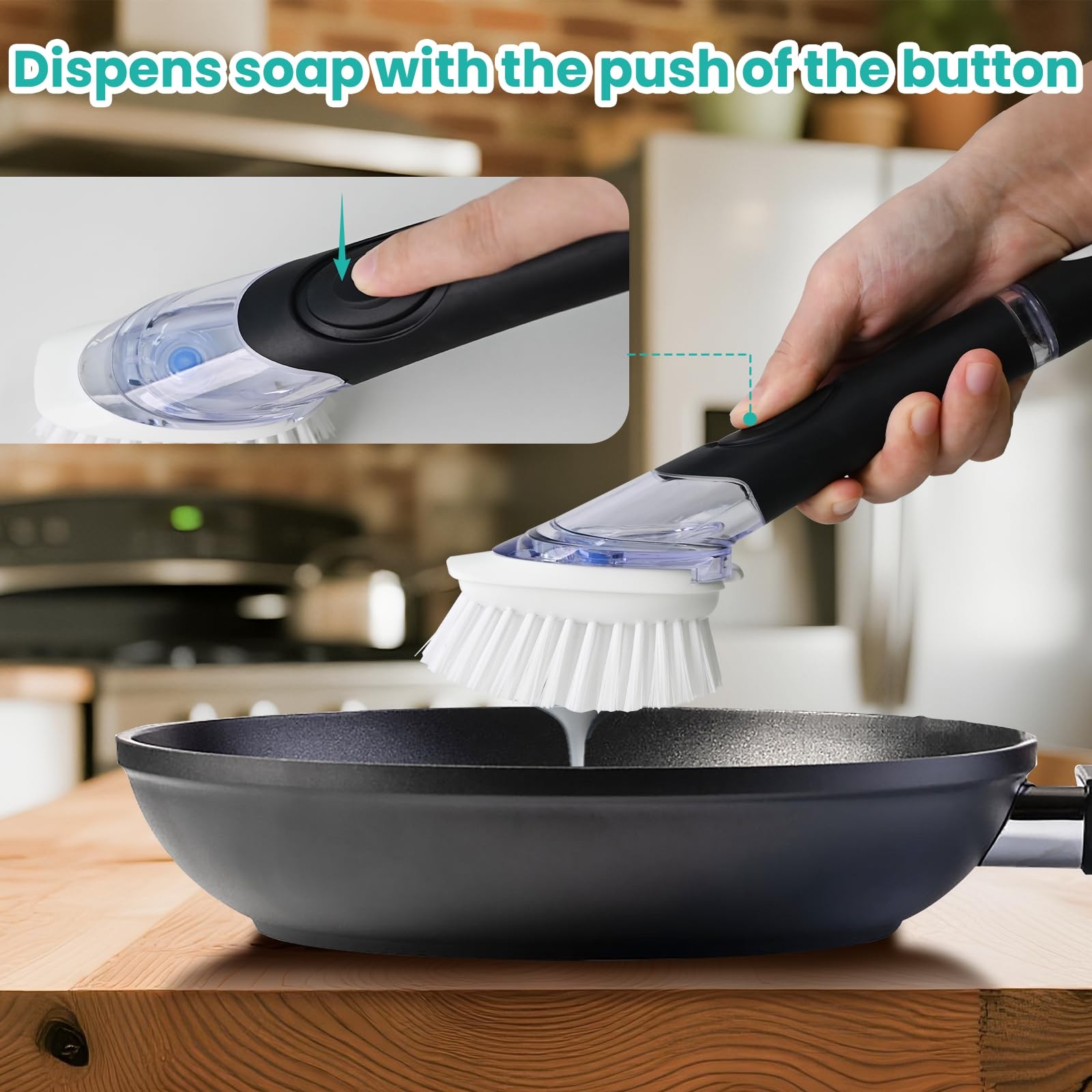 Soap Dispensing Dish Brush, Dish Scrub Brush with Soap Dispenser, Dish Soap B…