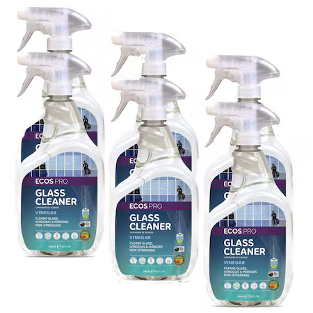 Ecos Pro Pl9300/6 Liquid Glass Cleaner, Clear, Vinegar, Trigger Spray Bottle, 6