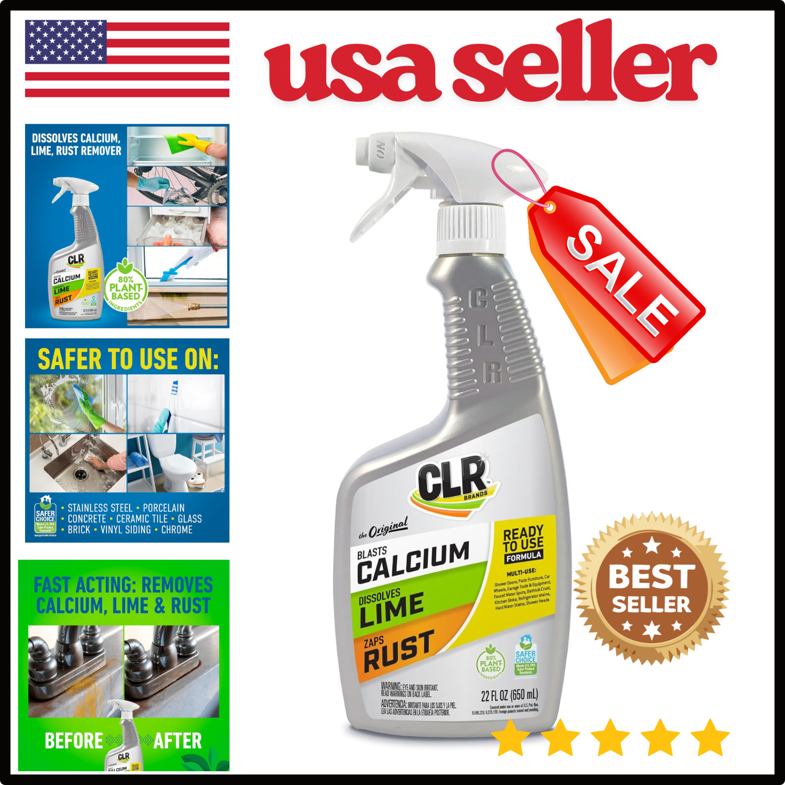 CLR Brands® Lime & Rust Remover, Blasts Calcium, Dissolves Lime, Zaps Stubborn R
