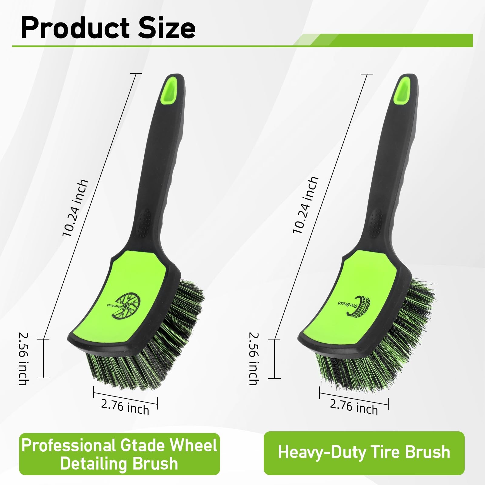 2-Pack Car Wheel & Tire Detailing Brush Set, Soft & Stiff Bristles (Green)