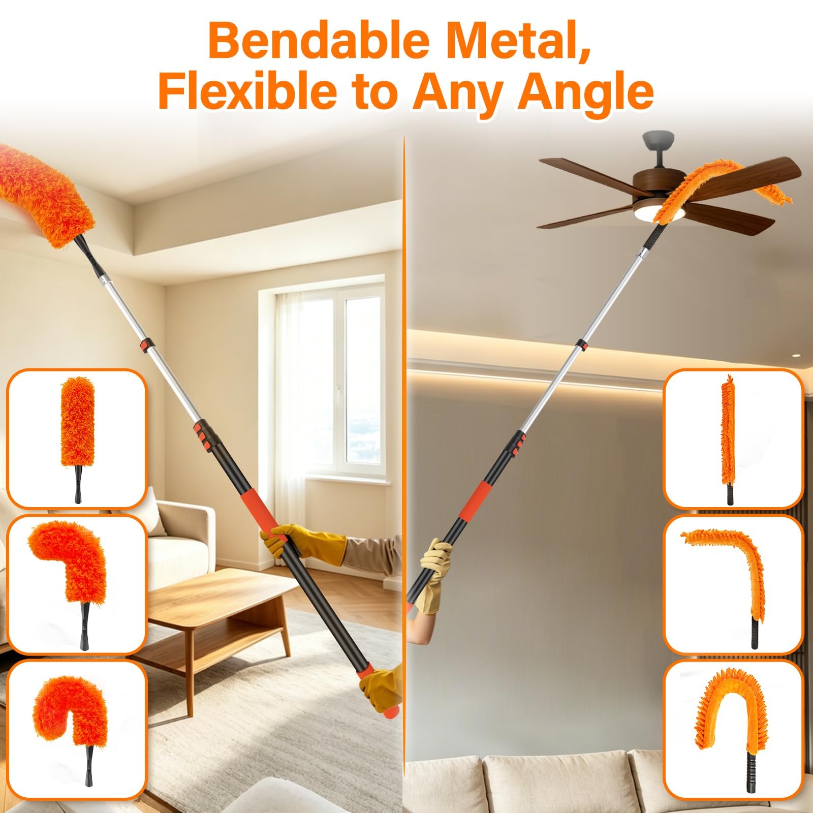 26FT Reach Duster Extension Pole 5-20FT 4-in-1 Cleaning Kit Universal Swivel