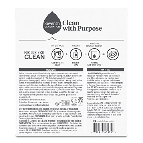 Seventh Generation Dishwasher Detergent Packs 40 Count Plant Based Clean Power