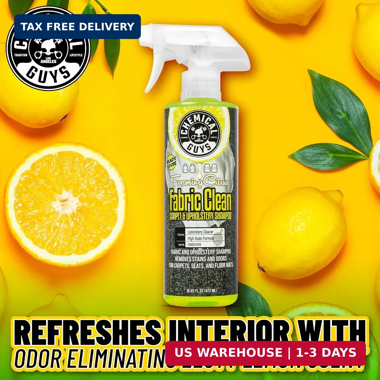 Chemical Guys Foaming Citrus Fabric Clean Carpet & Upholstery Cleaner, Ready to