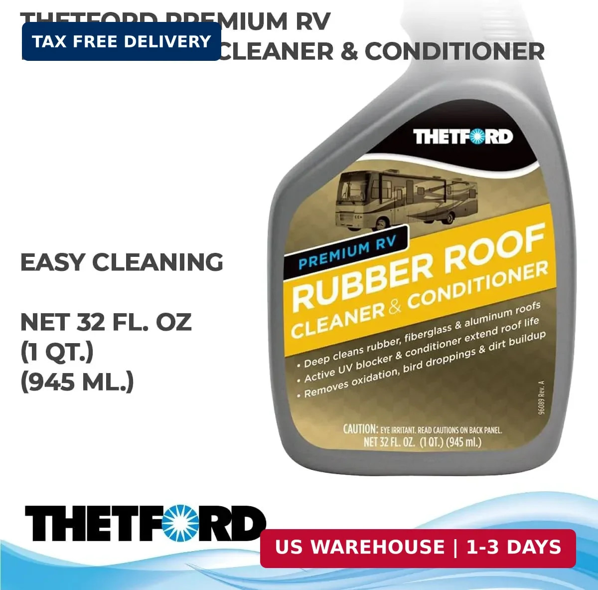 Thetford 32512 Premium RV Rubber Roof Cleaner and Conditioner-32, 32 fl. oz