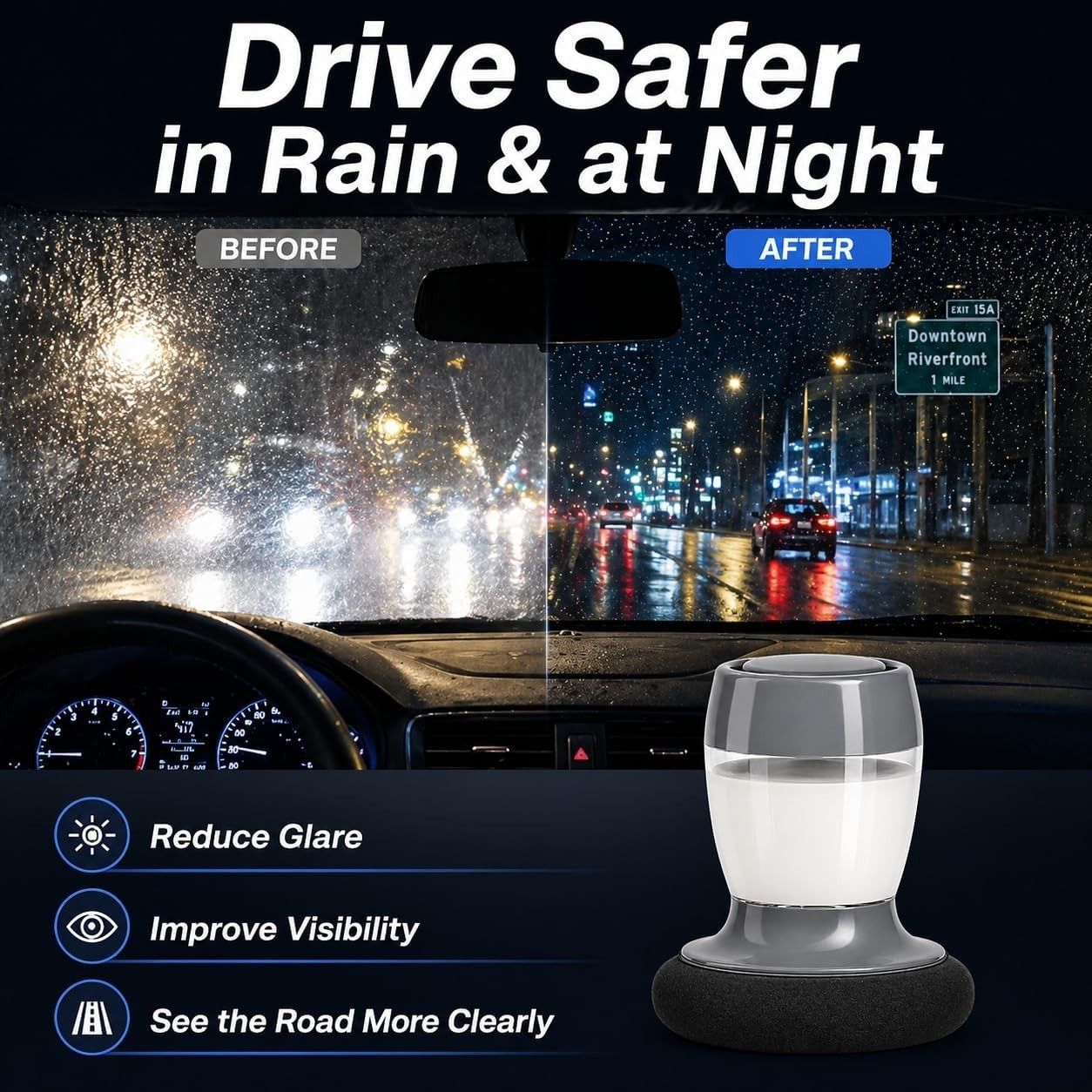 Luxury 2-in-1 Windshield Cleaner with Built-in Reservoir for Crystal Clarity