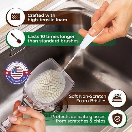 Tupkee Small Goblet Glass Cleaning Brush – Soft Non-Scratch Foam Bristles