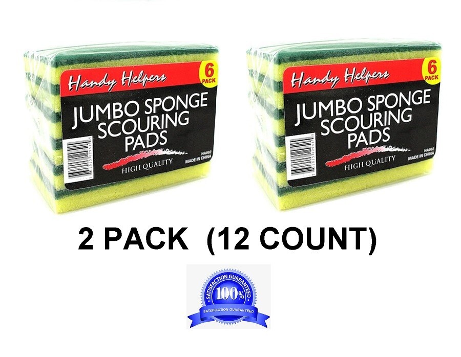 2 PACKS of 6pc Sponge Scouring Scrubbing Pads Handy Helper (12 Pads Total)