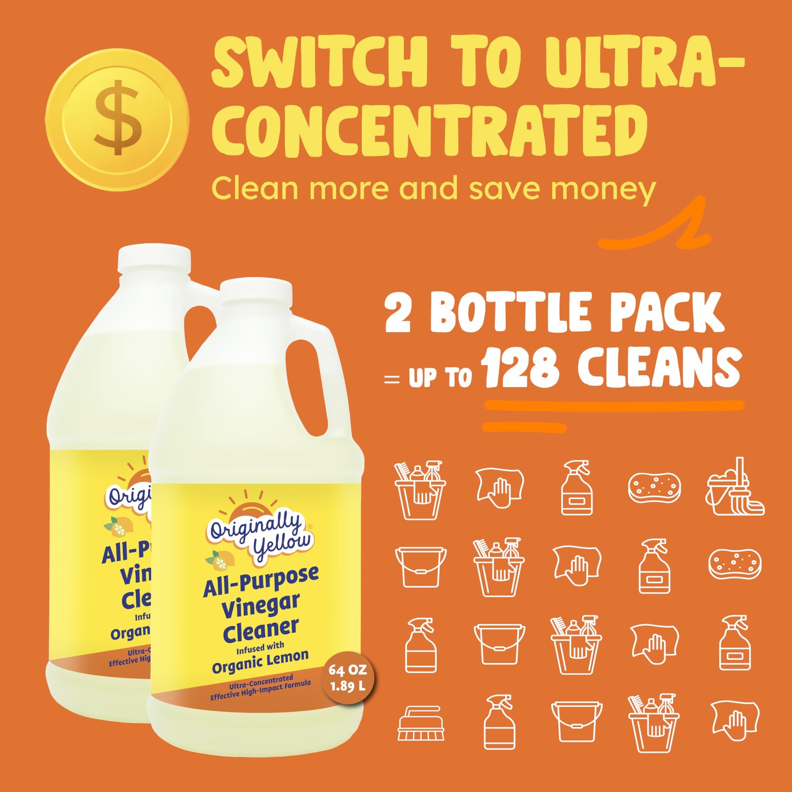 Originally Yellow Lemon White Vinegar For Cleaning Purpose 1 Gallon | USA Mad…