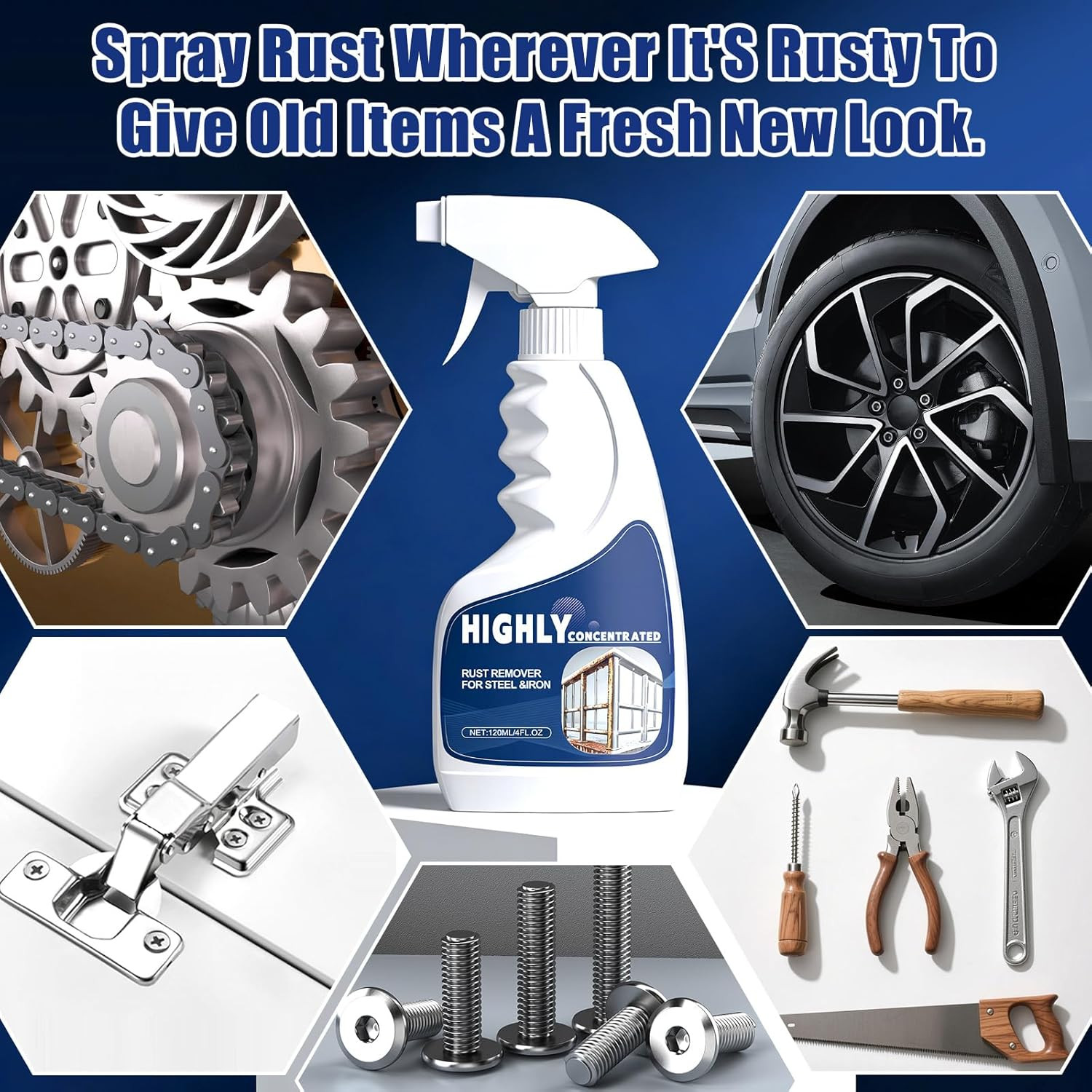 Rust Remover Spray Metal Cleaner Heavy Duty Fast Acting for Automotive Tools