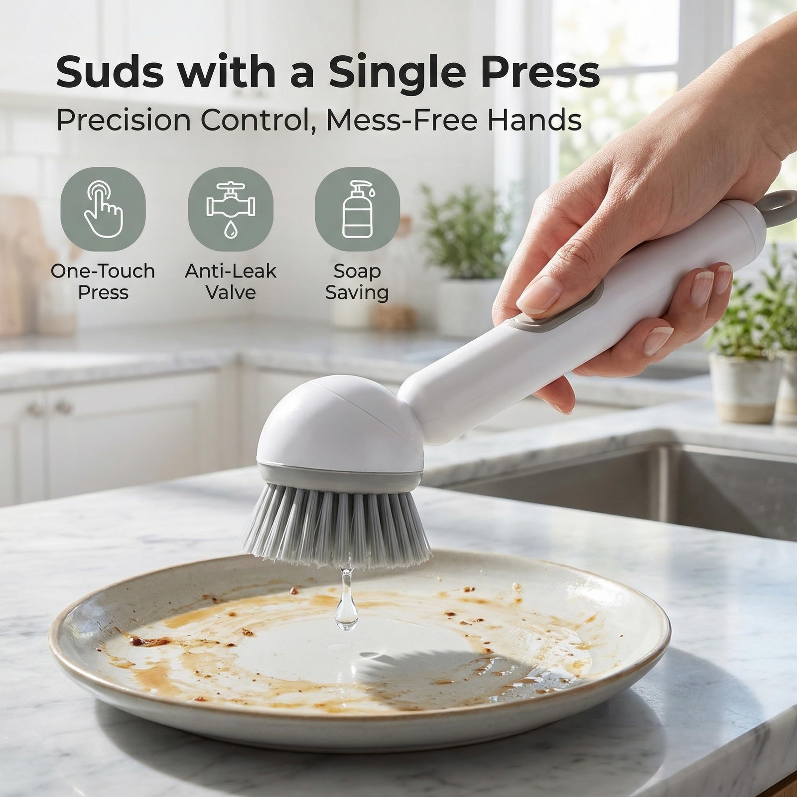 Li&Zhao Dish Brush with Soap Dispenser – Kitchen Sink Brush with Built-in Liq…