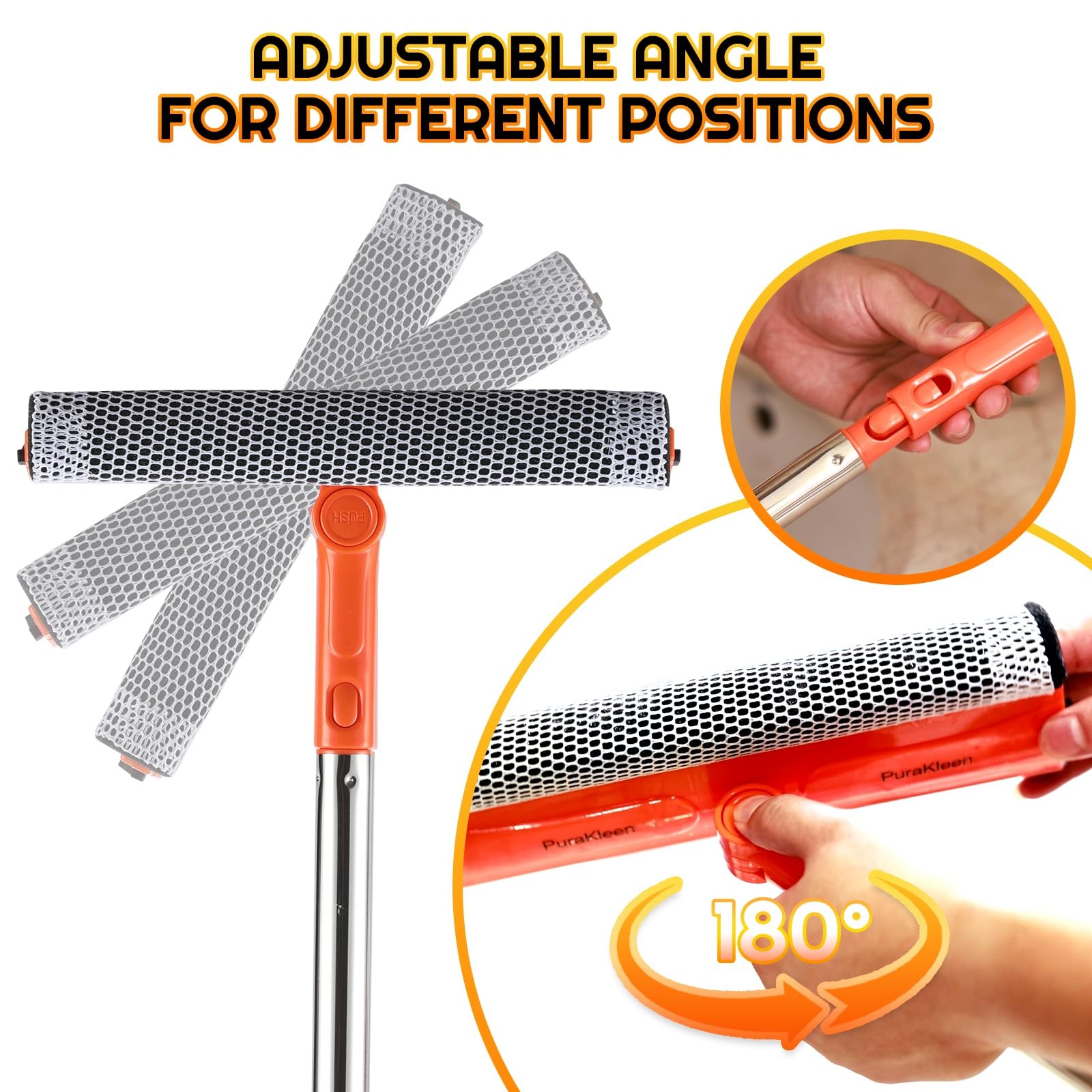Window Squeegee with 62″ Adjustable Stainless Steel Pole —2-in-1 Sponge Scrub…