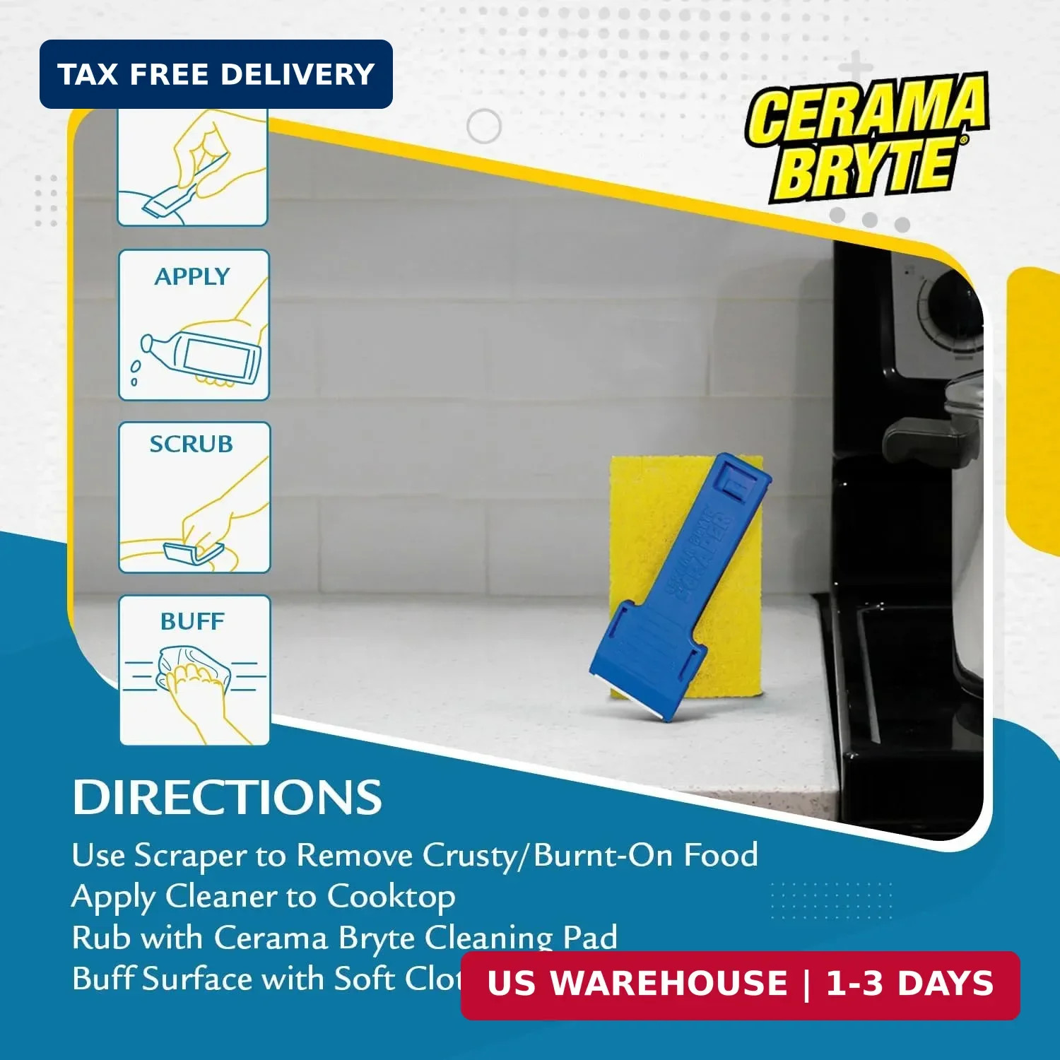 Cerama Bryte Cooktop Scraper & Pad Kit for Glass-Ceramic Surfaces