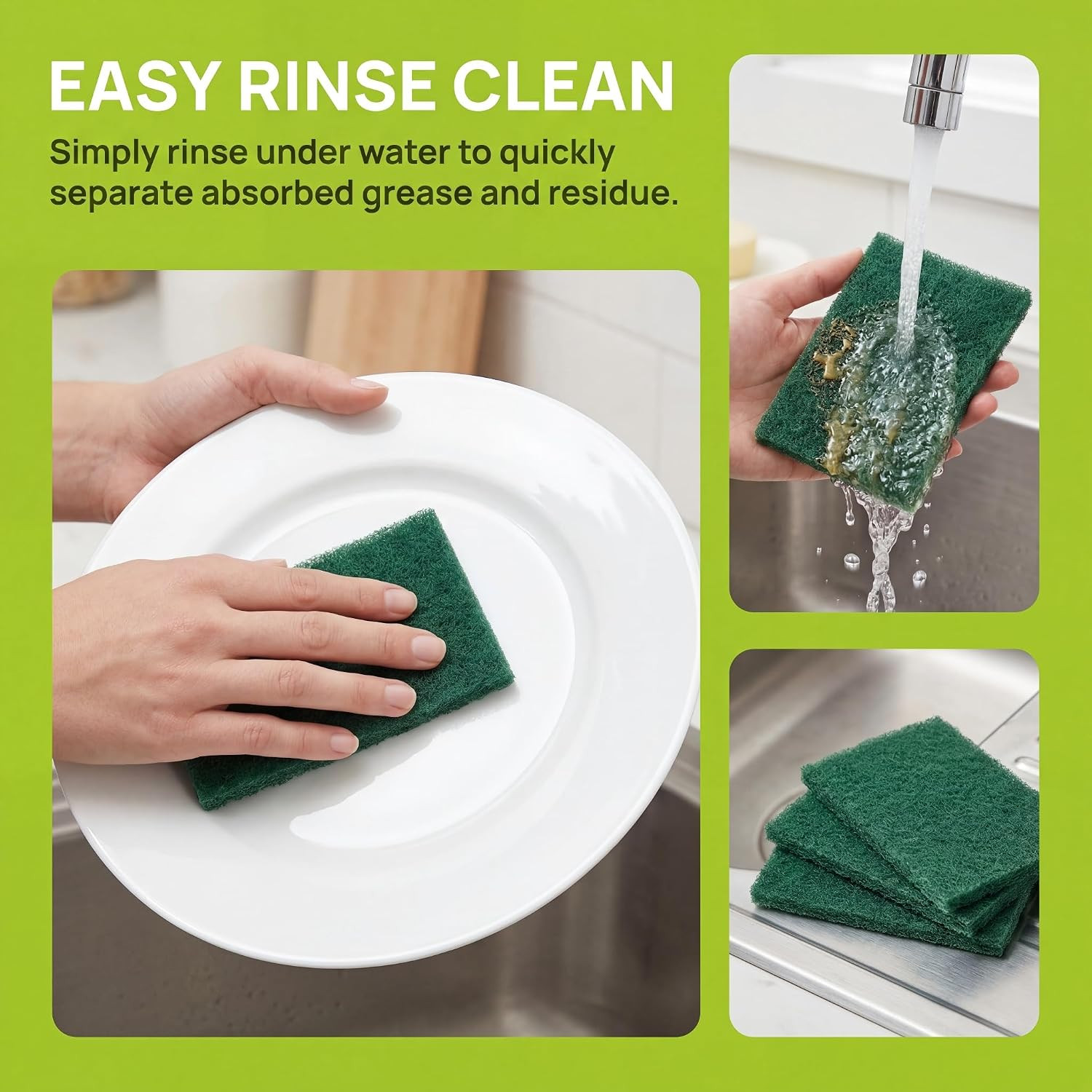 Scrubbing Pads, 6-Pack Green Kitchen Cleaning Scourer – Heavy Duty Scrubber f…
