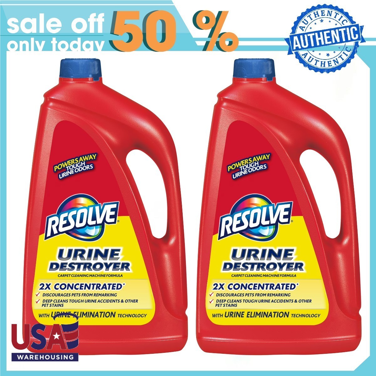 (2 Pack) Resolve Urine Destroyer 2x Carpet Stain Cleaner Solution, 60 oz