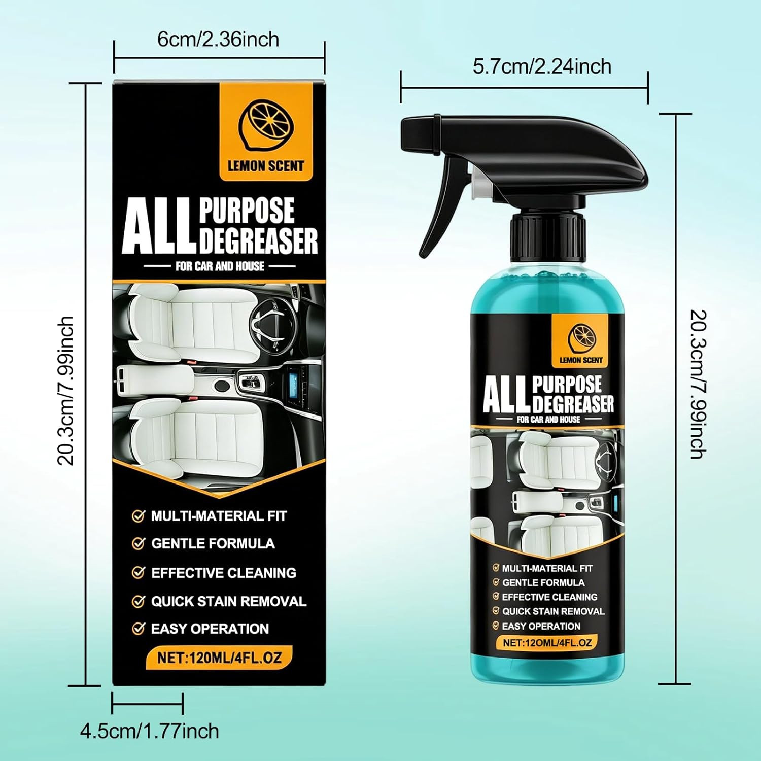 2PCS All Purpose Degreaser for Car and House, Lemon Scent Powerful Stain Remover