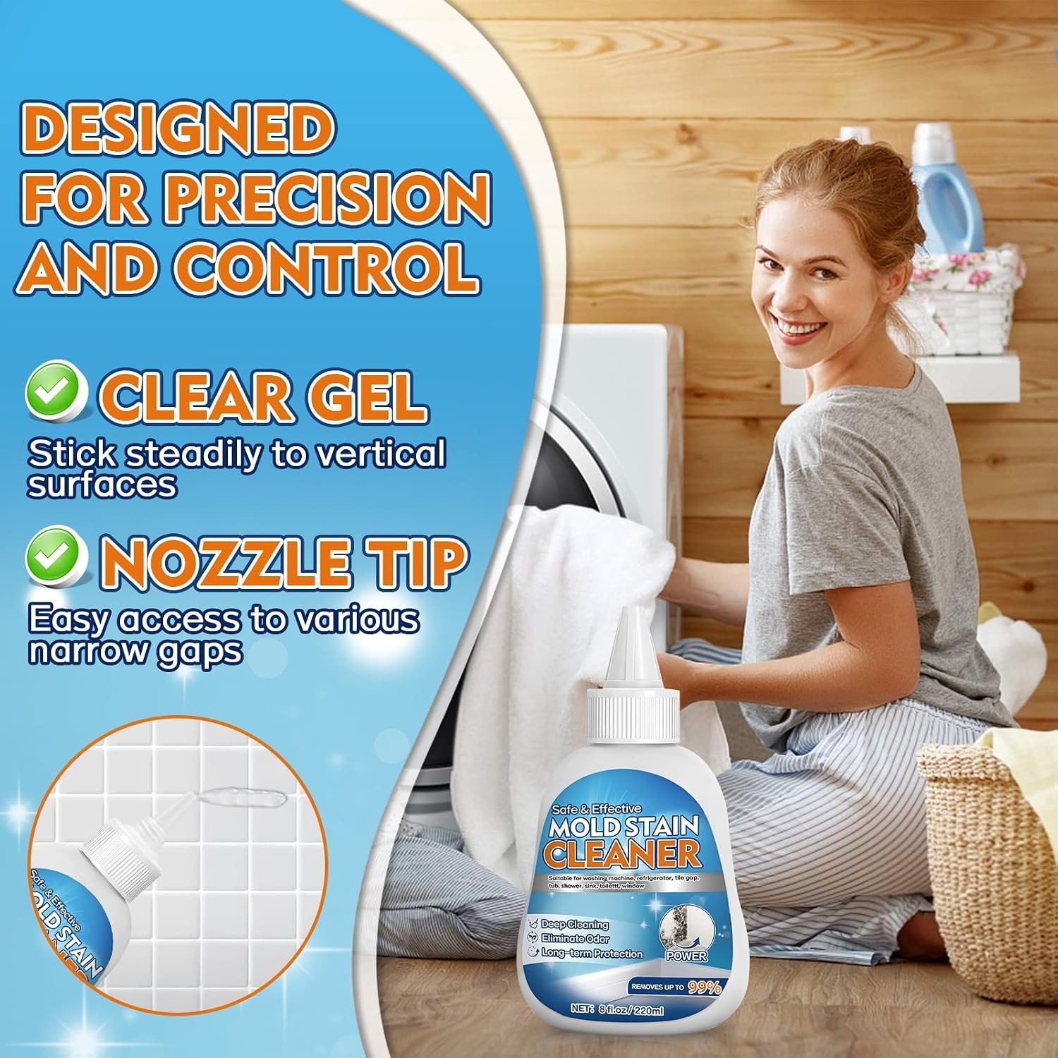 Mold Stain Cleaner Gel, 8 FL oz Heavy-Duty for Washing Machine Gasket, Shower…