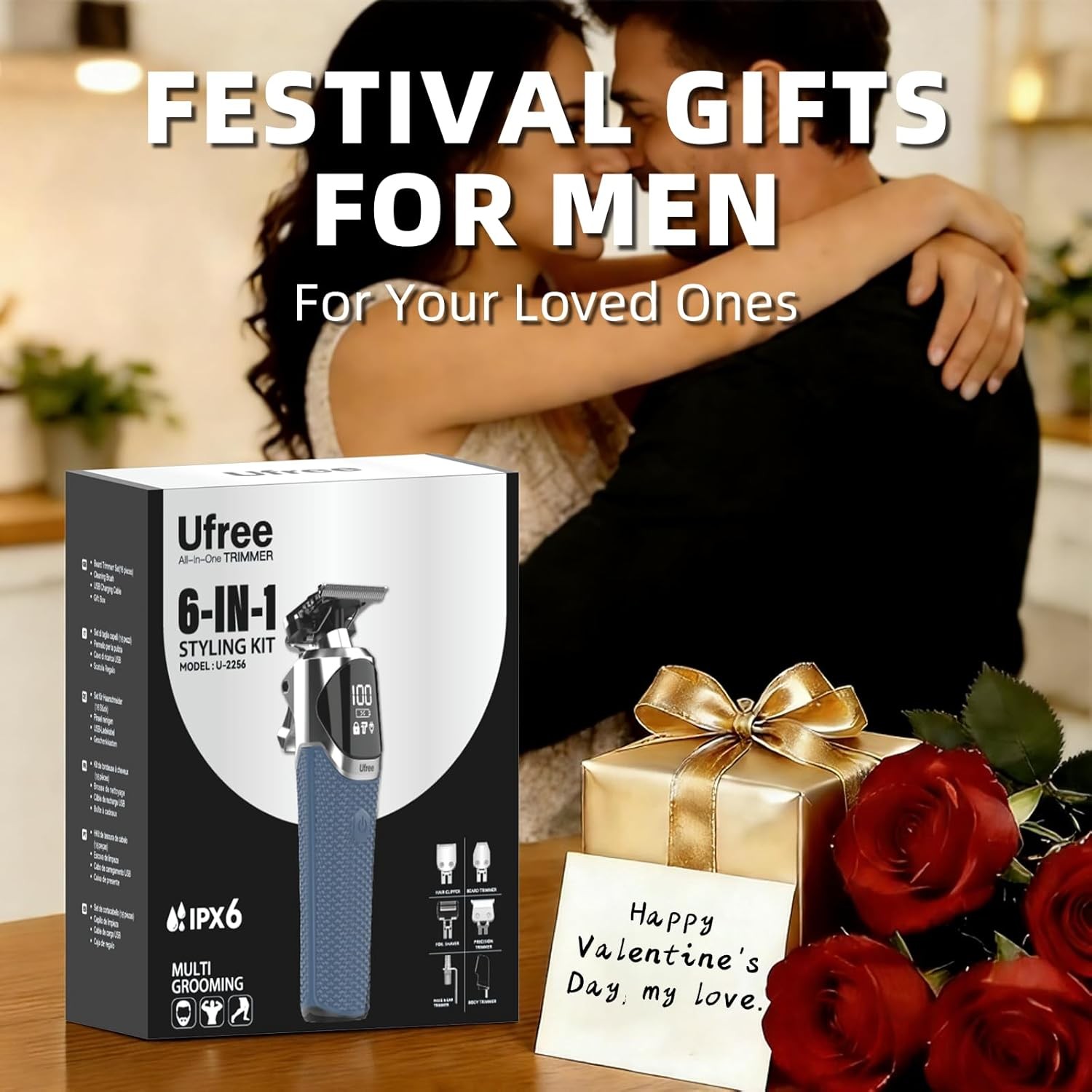 Ufree 6-in-1 Professional Beard Trimmer for Men, IPX6 Waterproof Electric Shav