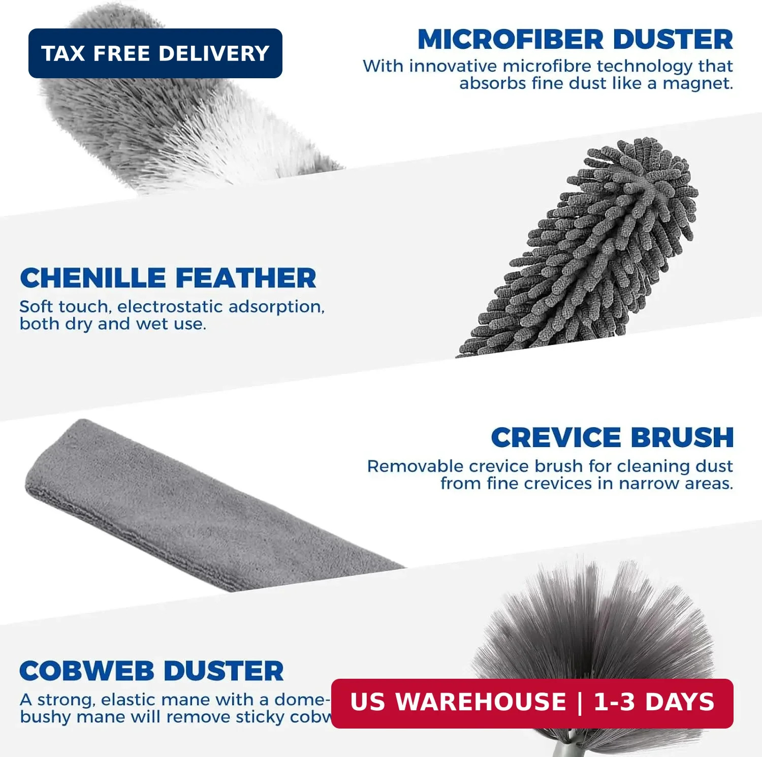 9Pcs Dusters for Cleaning Kit, Extendable Microfiber Duster Tools with 100″ Long