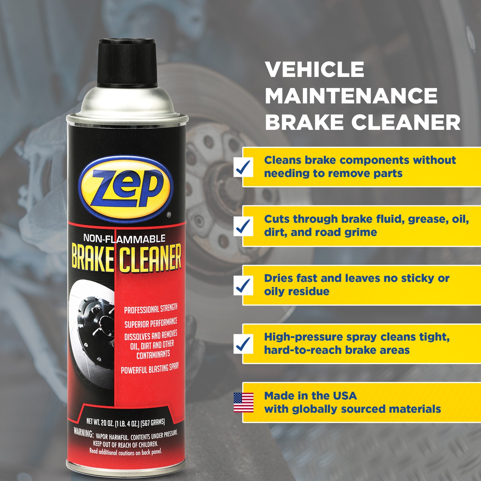 Zep Non-Flammable Brake Cleaner- 20 oz (Case of 12) – 1047961 – Professional
