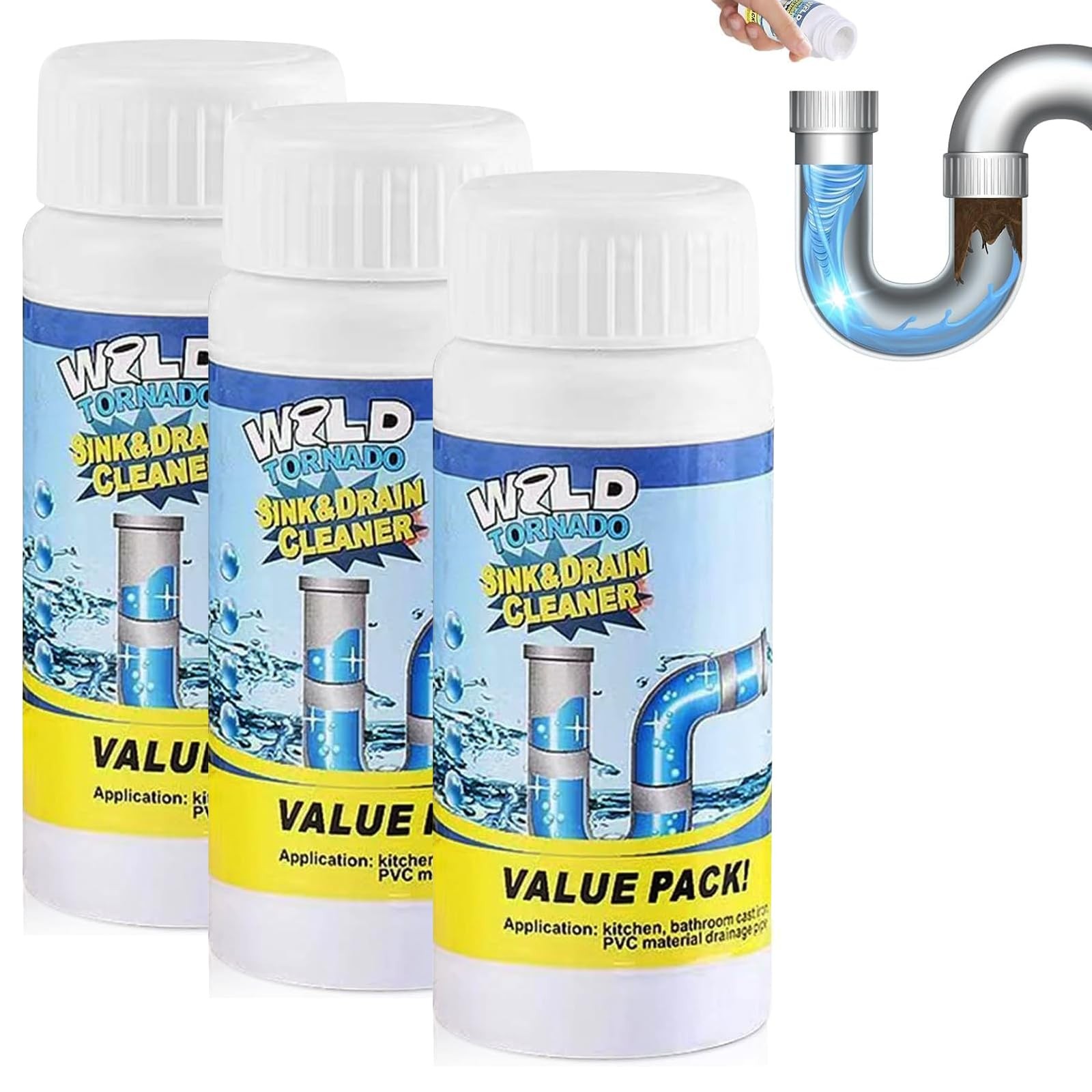 3PCS Wild Tornado Sink and Drain Cleaner, Wild Tornado Sink and Drain Cleaner…