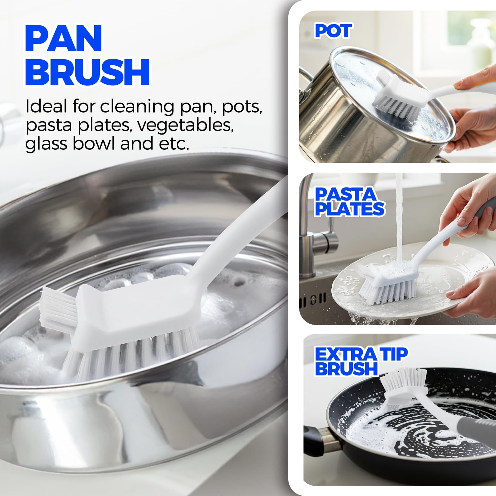 6 Pack Dish Brush Set with Bottle Brush, Dish Scrub Brush, Pan Brush and 3 St…