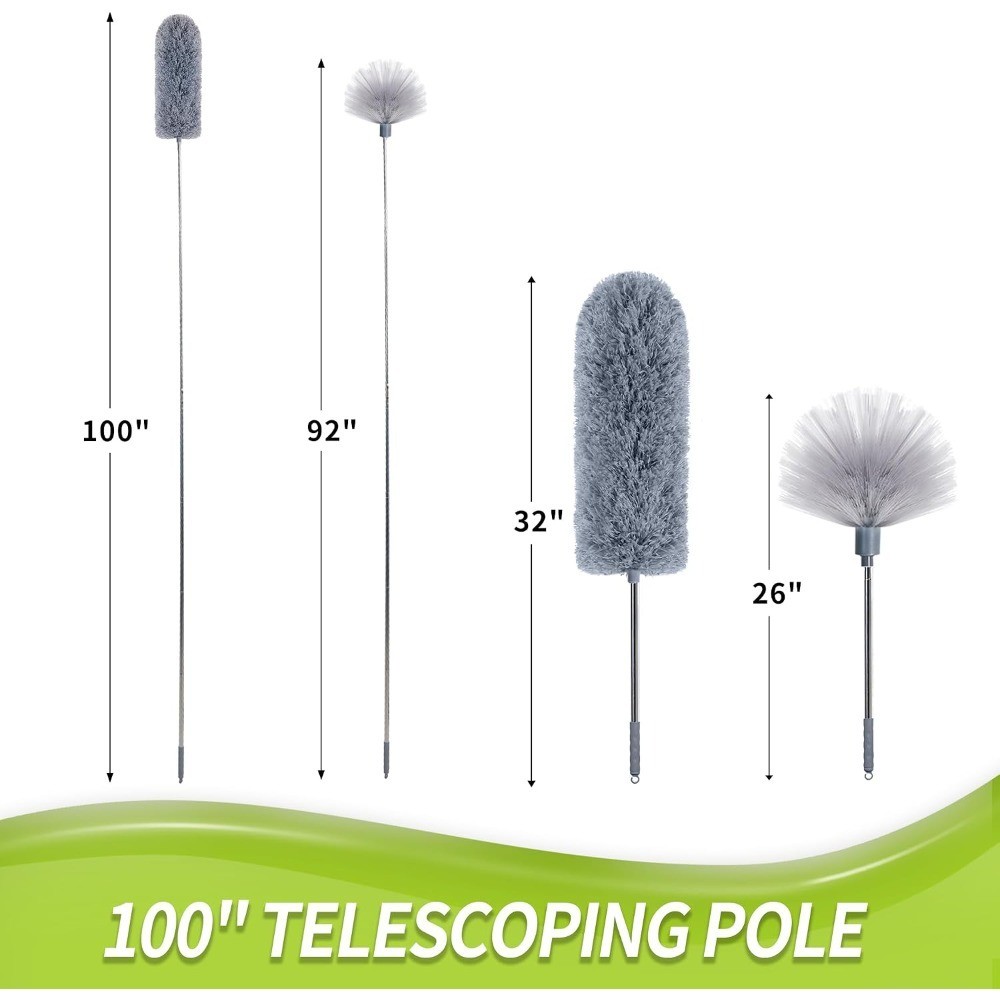 Cobweb Duster with Extension Pole, Spider Web Brush & Ceiling Cleaning Kit,