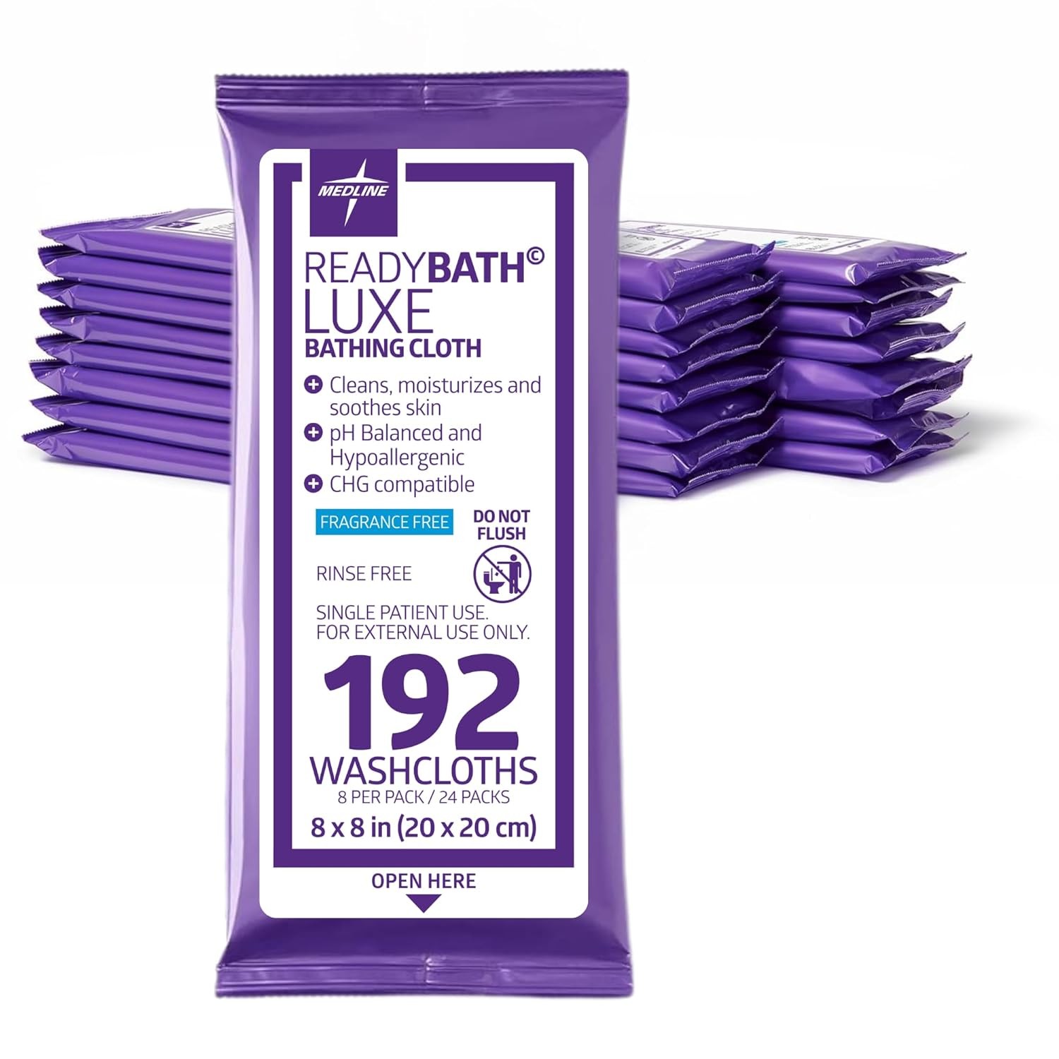 Medline ReadyBath LUXE Extra Thick Adult Bath Wipes, 192 Wipes (8 Wipes, 24 Pa