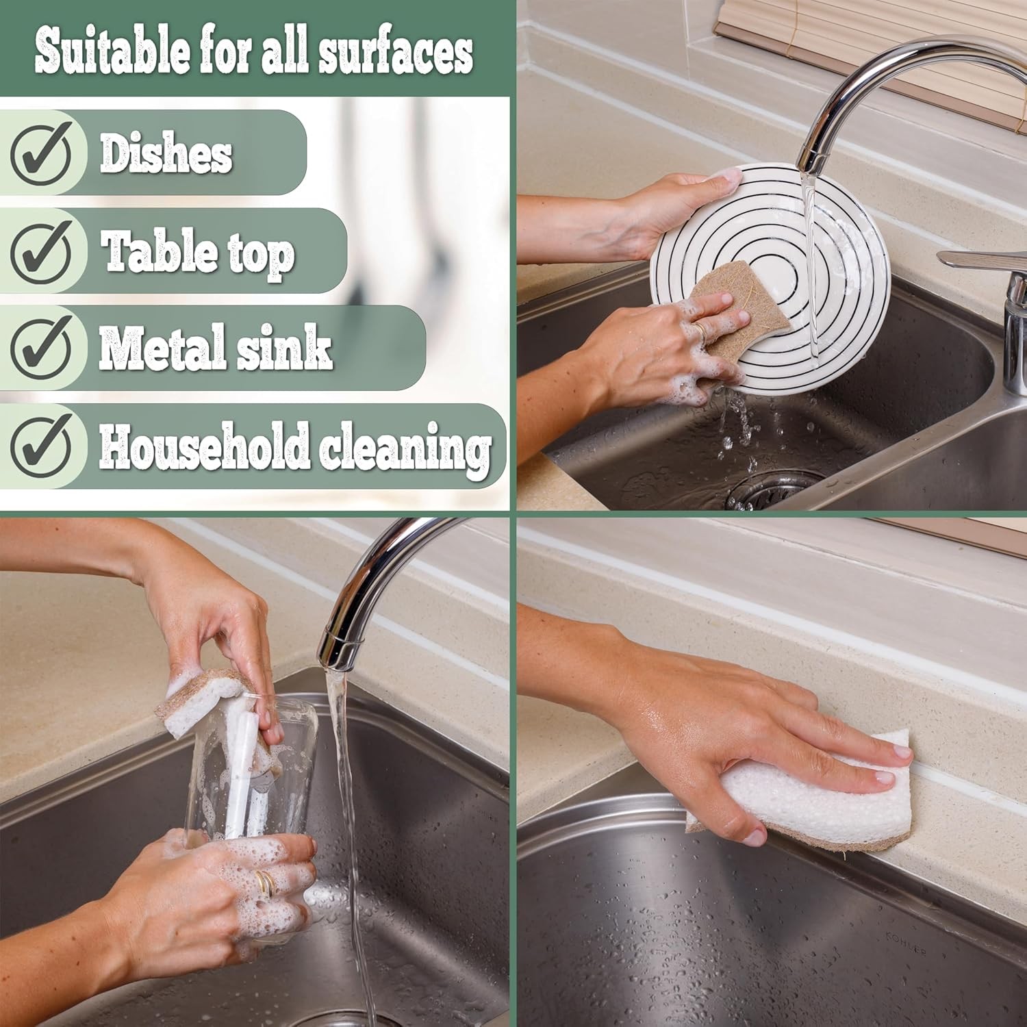 Natural Kitchen Sponge – Biodegradable Compostable Plant Based Coconut Scrubber