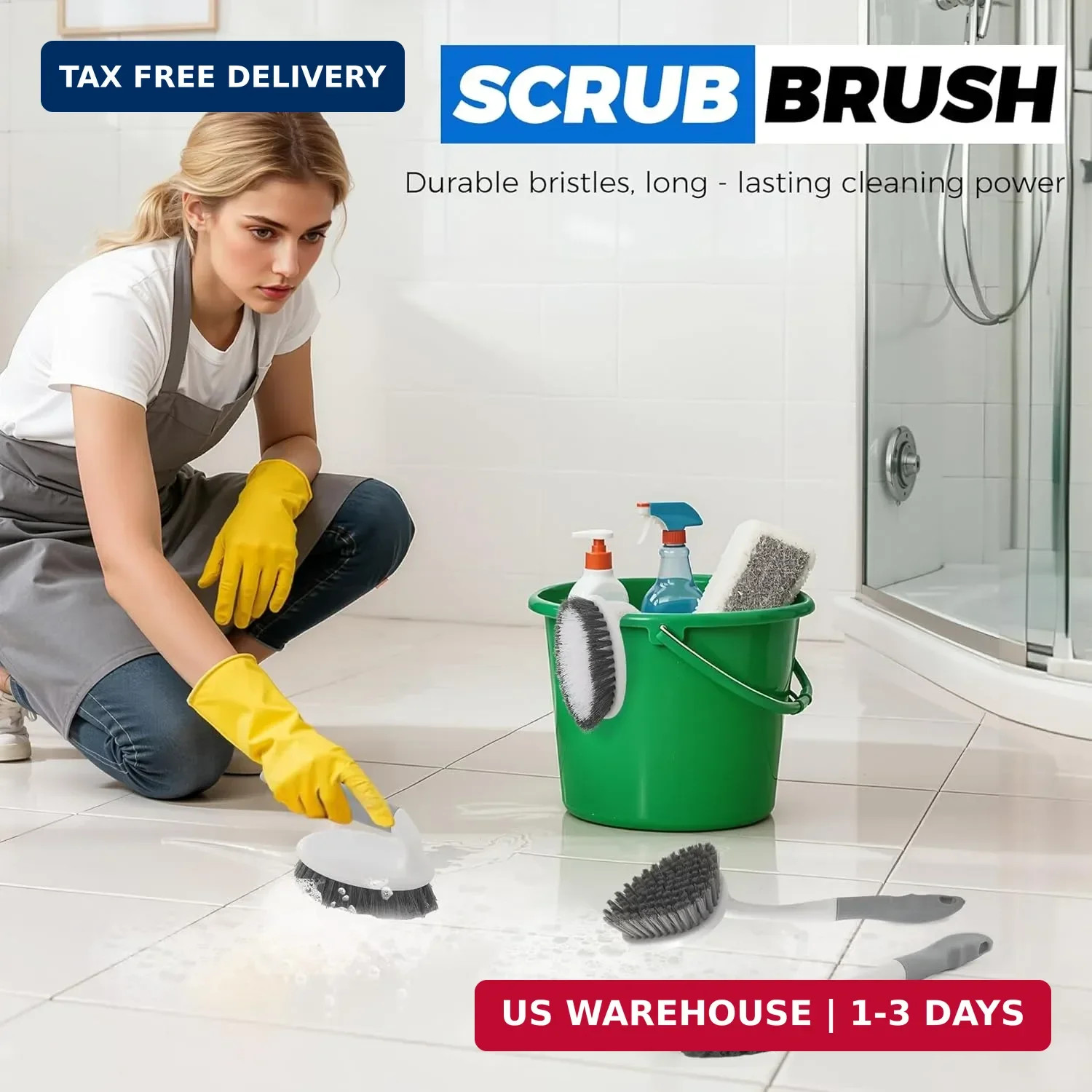 3 Pack Heavy Duty Scrub Brush Set for Household Use, Long Scrub Brush, Handheld