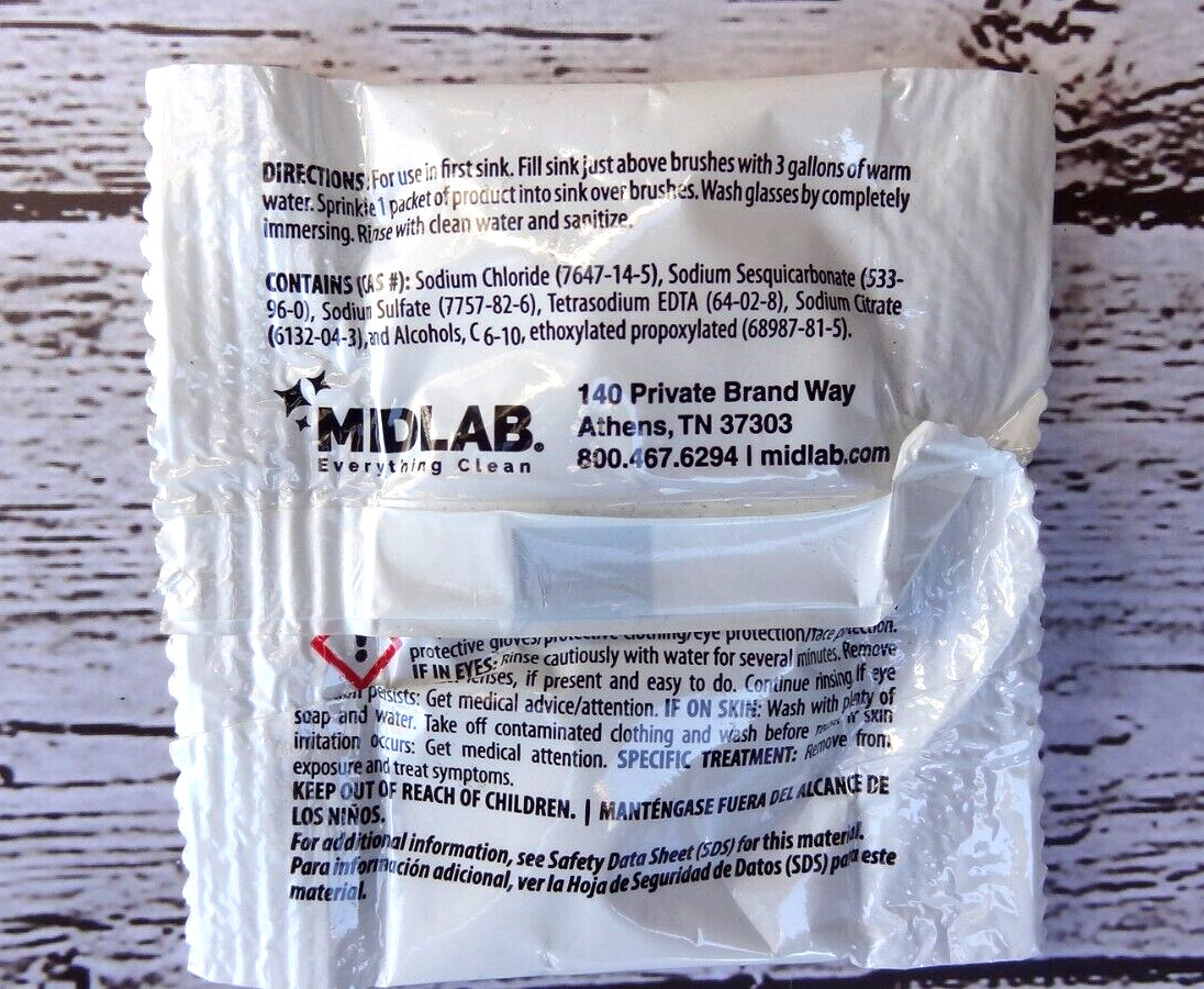 10/pk Maxim BG-25 Bar Glass Cleaner Electric Brush Detergent – 0.5 oz. Packet