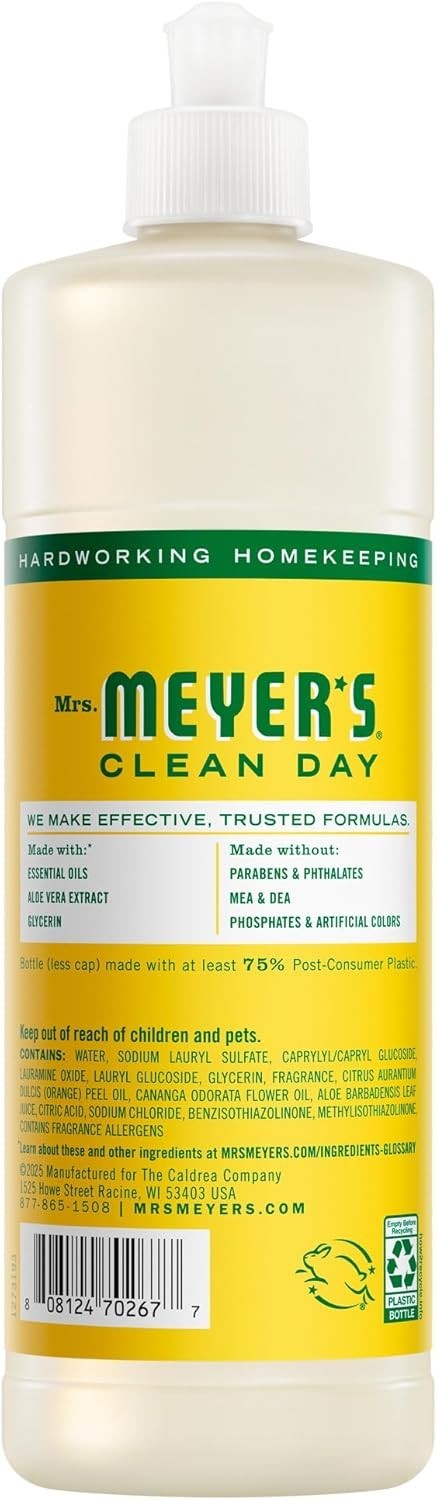 “MRS. MEYER’S CLEAN DAY Liquid Dish Soap, Honeysuckle Scent, 16 Fl Oz Bottle